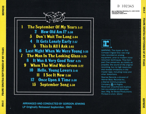 Frank Sinatra - September Of My Years (CD) | Near Mint (NM) Near Mint (NM)-