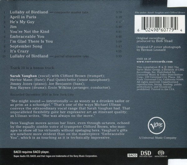 Sarah Vaughan - Sarah Vaughan (SACD) | Near Mint (NM) Near Mint (NM)-