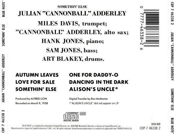 Cannonball Adderley - Somethin' Else (CD) | Near Mint (NM) Near Mint (NM)-