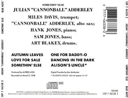 Cannonball Adderley - Somethin' Else (CD) | Near Mint (NM) Near Mint (NM)-