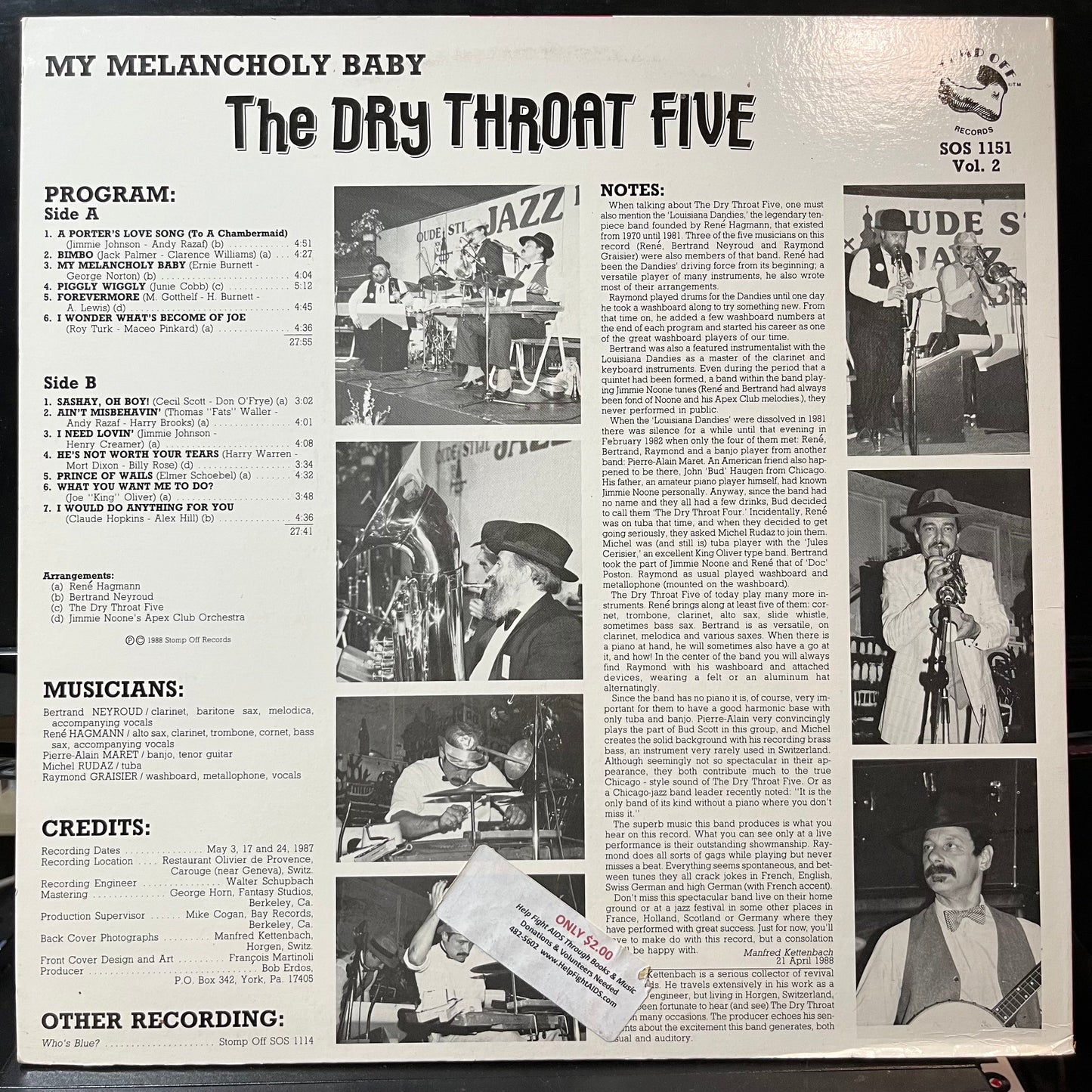 The Dry Throat Five - My Melancholy Baby (VINYL LP STOMP OFF SOS 1151 1988) | USED Near Mint (NM or M-) Near Mint (NM)-