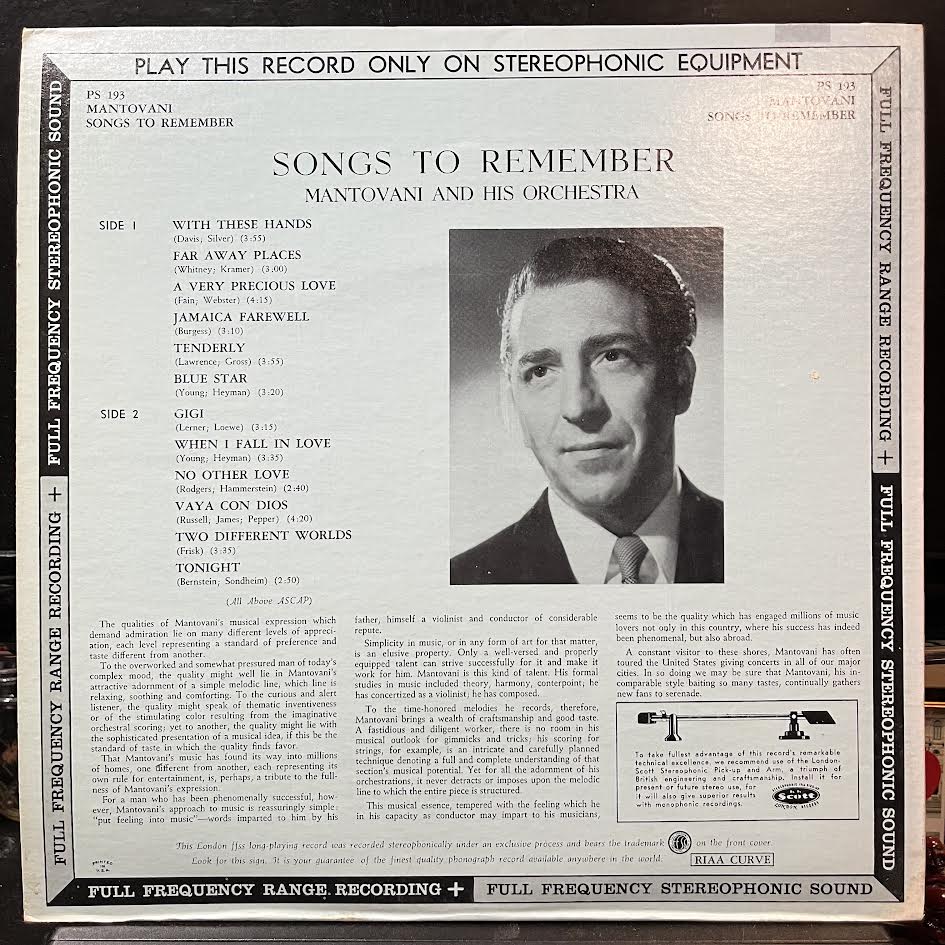 Mantovani And His Orchestra - Songs To Remember (VINYL) | Near Mint (NM) Near Mint (NM)-