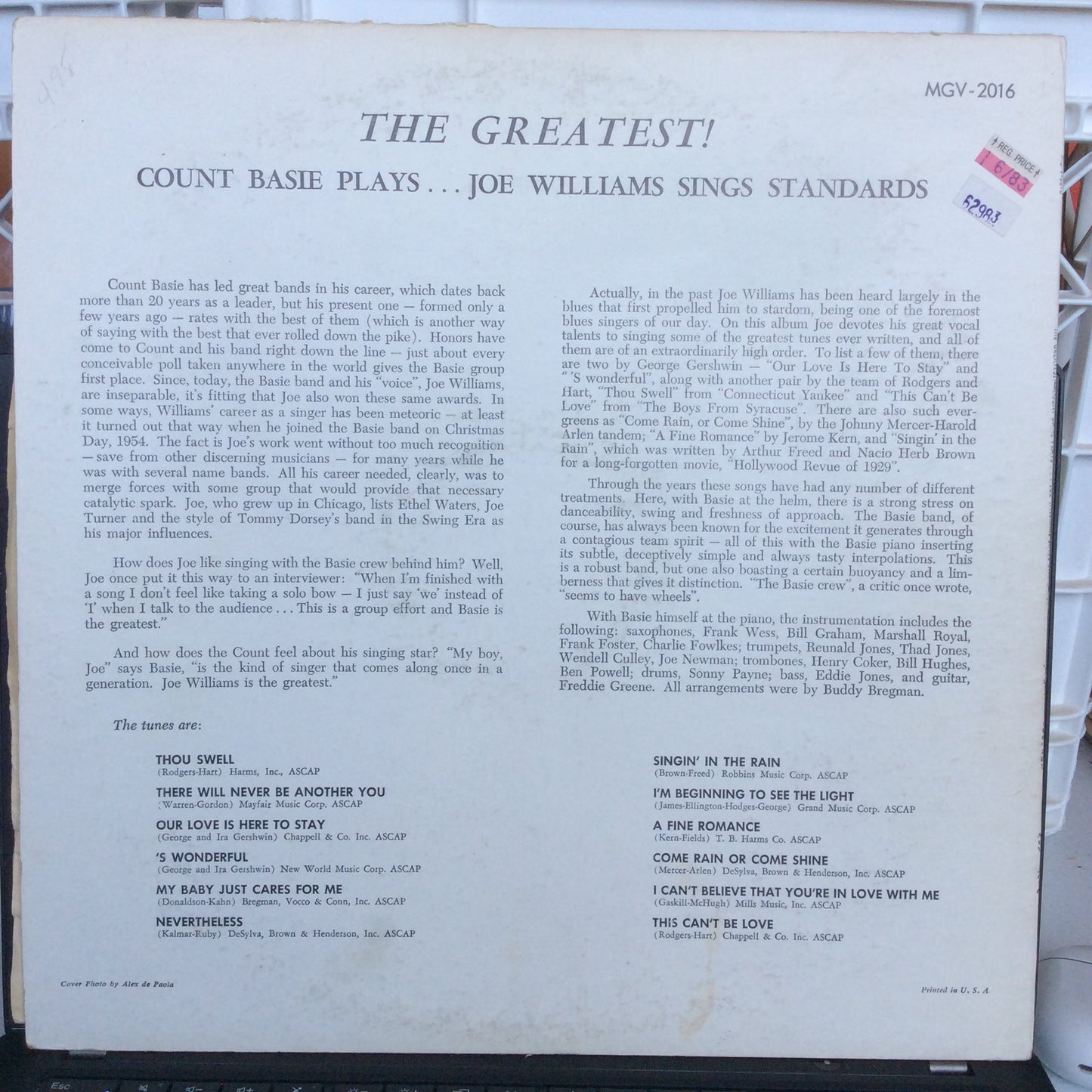 Count Basie - The Greatest! Count Basie Plays...Joe Williams Sings Standards (VINYL) | Near Mint (NM) Very Good Plus (VG+)-