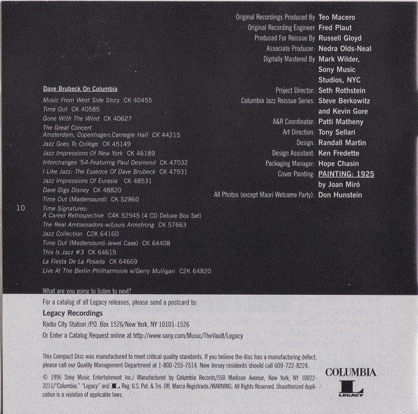The Dave Brubeck Quartet - Time Further Out (Miro Reflections) (CD) |-