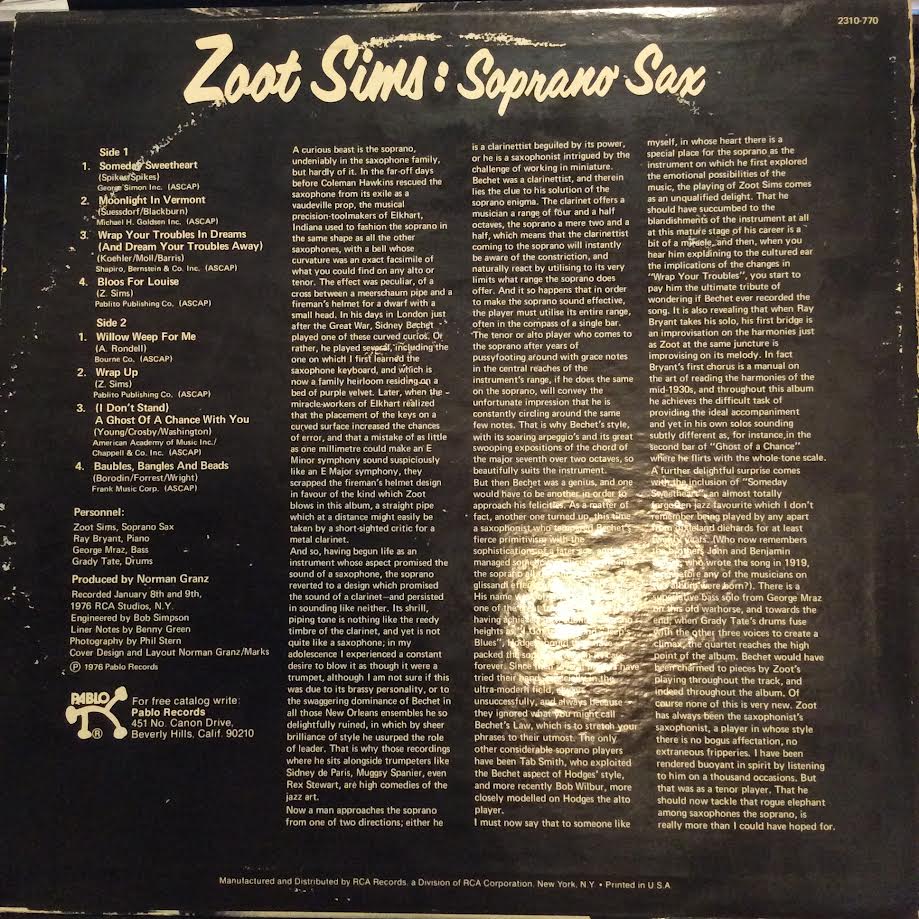 Zoot Sims - Soprano Sax (VINYL) | Near Mint (NM) Very Good Plus (VG+)-