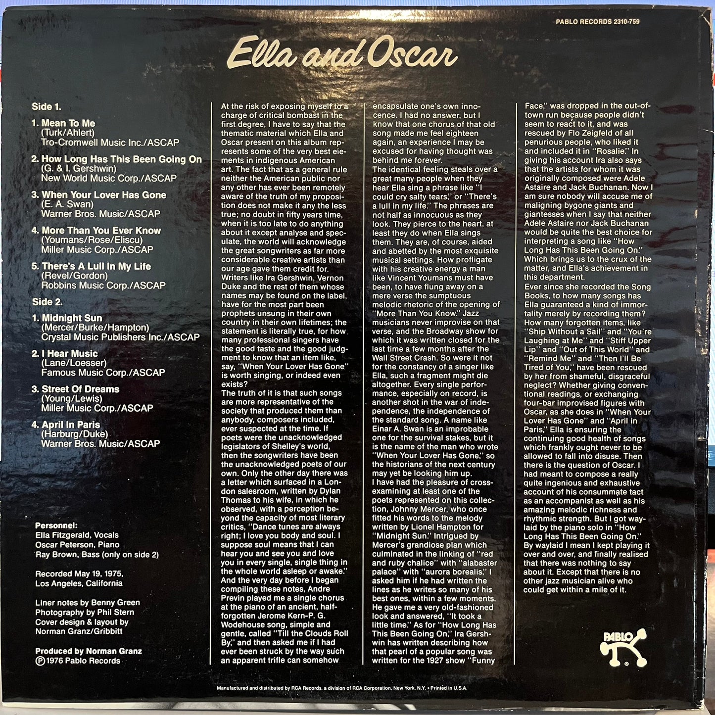 Ella Fitzgerald - Ella And Oscar *INDIANAPOLIS* | Near Mint (NM) Near Mint (NM)-