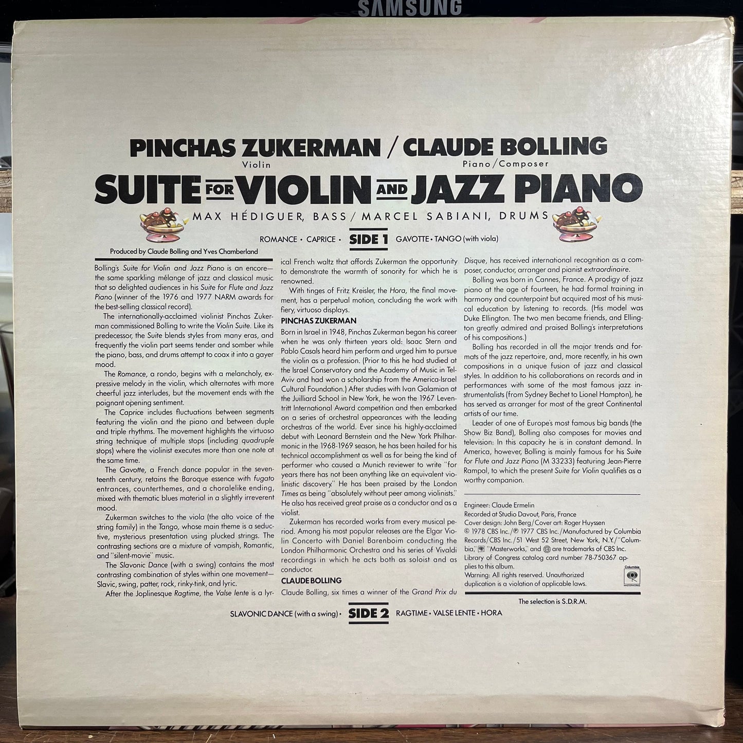 Pinchas Zukerman - Suite For Violin And Jazz Piano (LP) | Near Mint (NM) Near Mint (NM)-