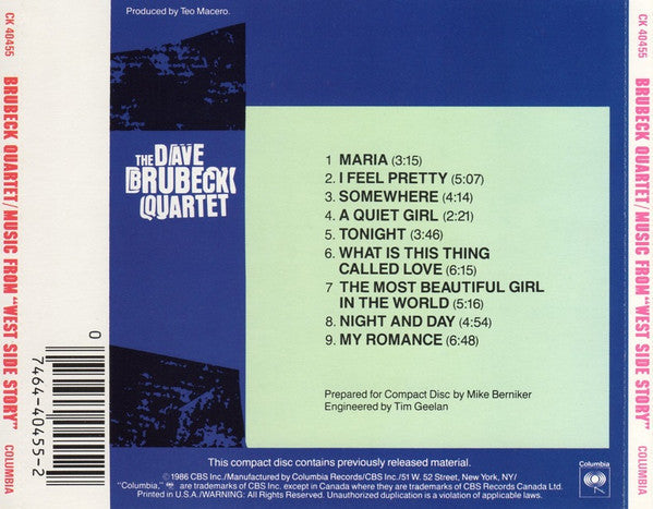 The Dave Brubeck Quartet - Plays Music From West Side Story And... (CD) | Near Mint (NM) Near Mint (NM)-