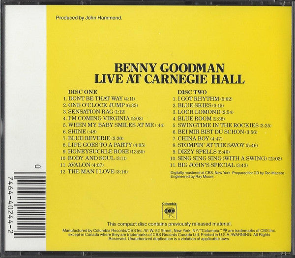 Benny Goodman - Live At Carnegie Hall (2xCD) | Near Mint (NM) Near Mint (NM)-