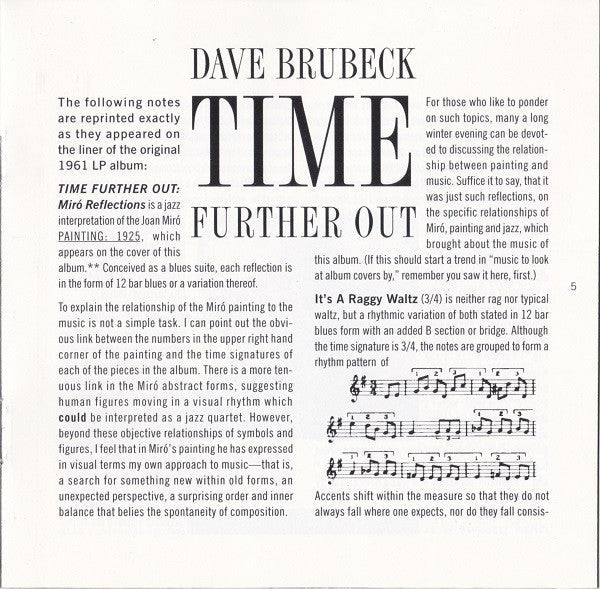 The Dave Brubeck Quartet - Time Further Out (Miro Reflections) (CD) |-