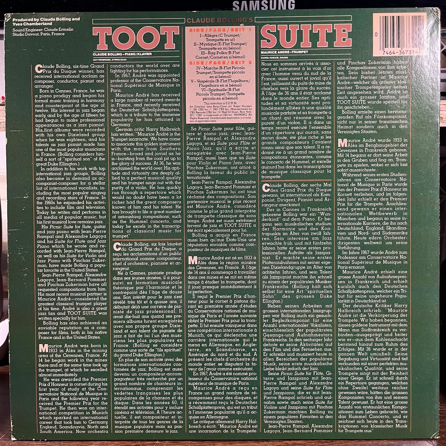 Maurice André - Bolling: Toot Suite (LP) | Near Mint (NM) Excellent+ (EX+)-