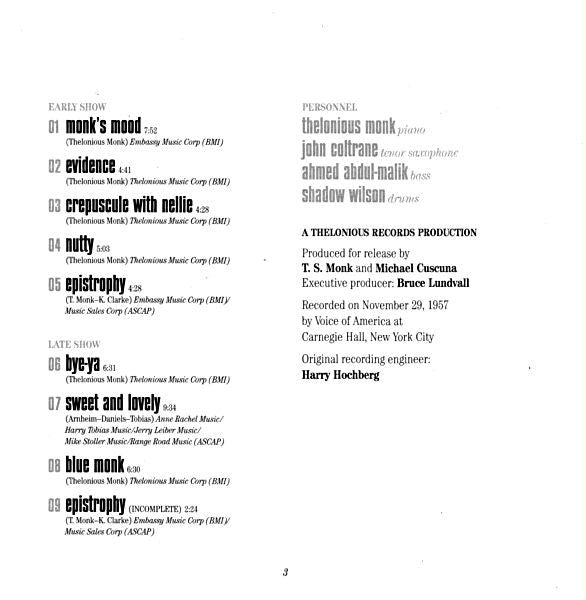 The Thelonious Monk Quartet - At Carnegie Hall (CD) | Near Mint (NM) Near Mint (NM)-