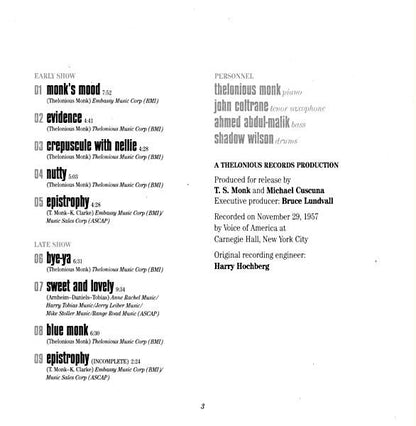 The Thelonious Monk Quartet - At Carnegie Hall (CD) | Near Mint (NM) Near Mint (NM)-