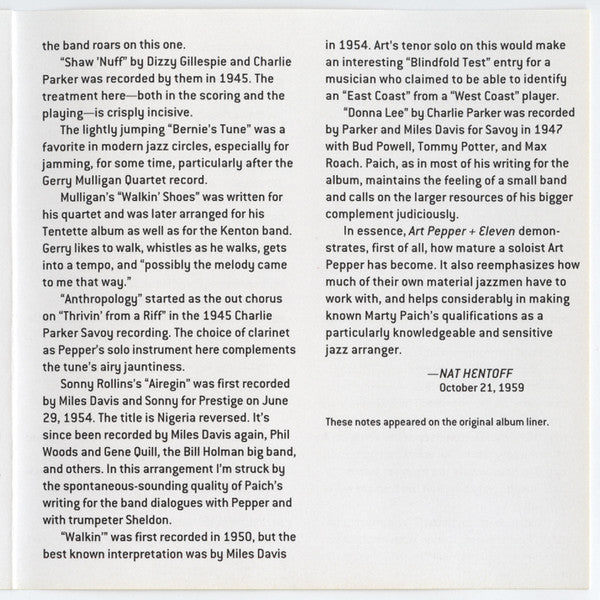 Art Pepper - Art Pepper + Eleven (Modern Jazz Classics)(SACD) | Near Mint (NM) Near Mint (NM)-
