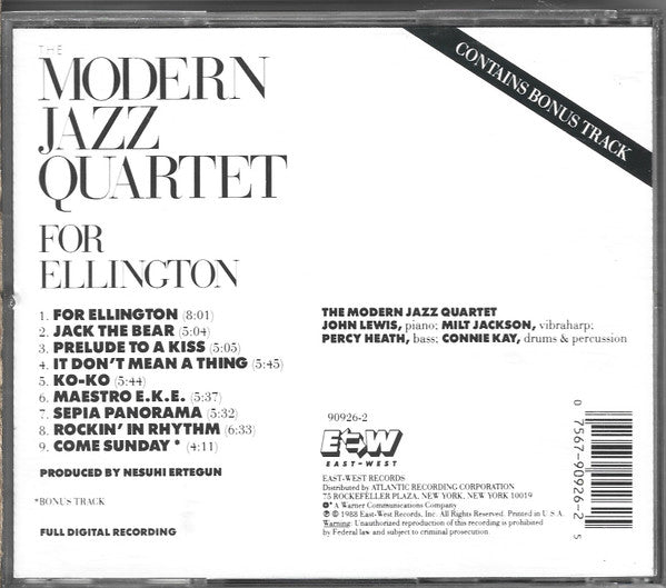The Modern Jazz Quartet - For Ellington (CD) | Near Mint (NM) Near Mint (NM)-