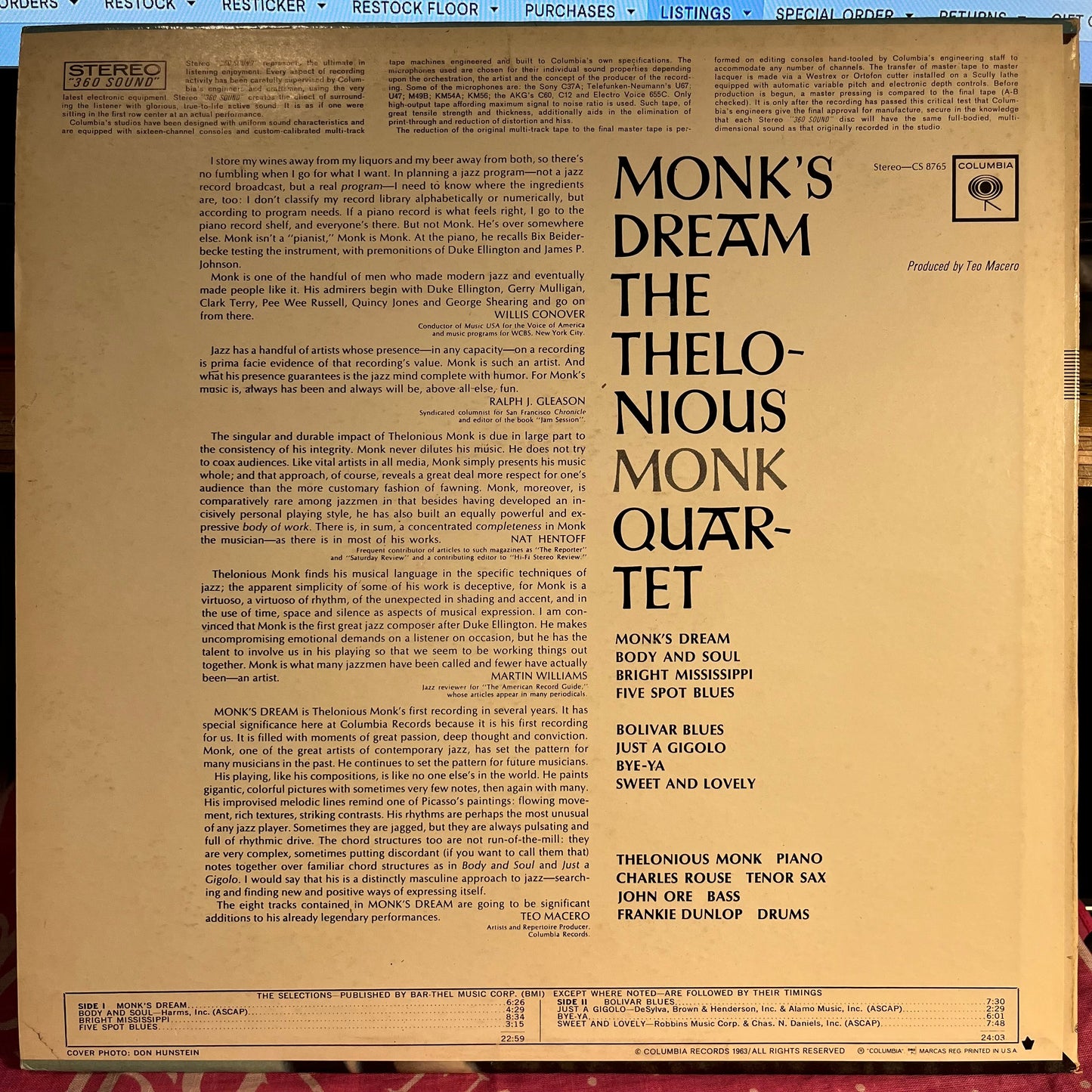 Thelonious Monk - Monk's Dream *TERRE HAUTE* | Very Good Plus (VG+) Excellent (EX)-
