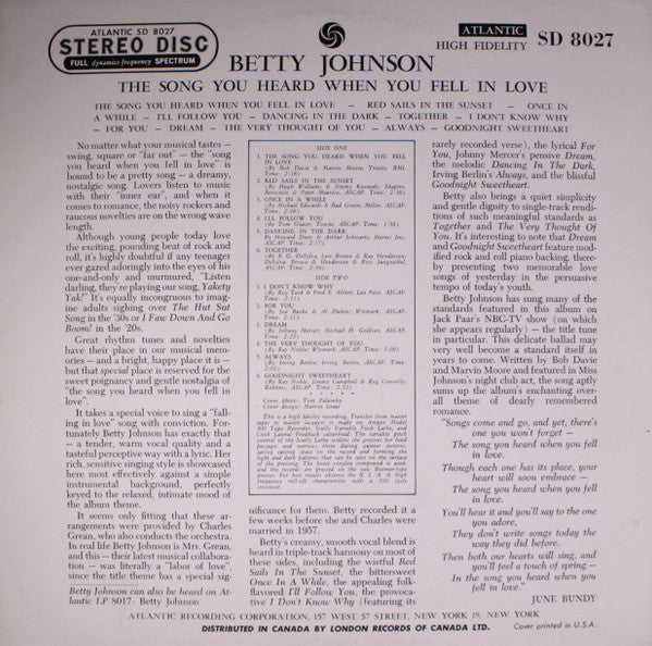 The Song You Heard When You Fell In Love . . . (VINYL) | Very Good Plus (VG+) Very Good Plus (VG+)-