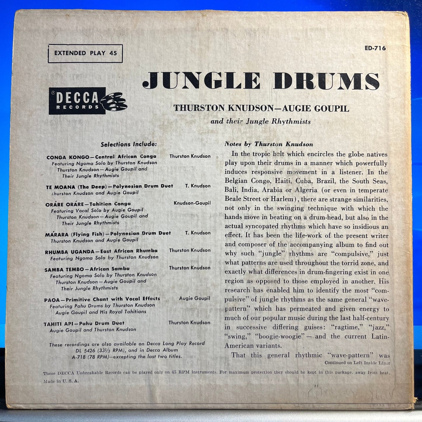 Thurston Knudson - Jungle Drums *2X7"* |-