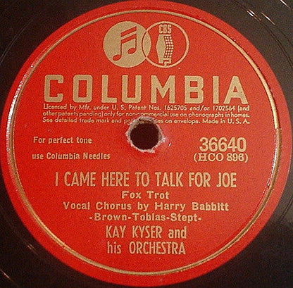 Kay Kyser And His Orchestra - Praise The Lord And Pass The Ammunition / I Came Here To Talk For Joe (10" 78RPM) | Very Good (VG) Very Good Plus (VG+)-