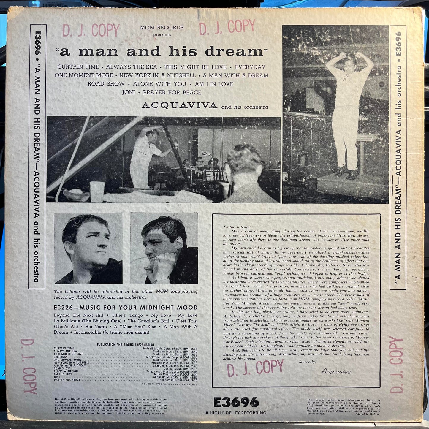Acquaviva And His Orchestra - A Man And His Dream *PROMO* | Very Good (VG) Very Good (VG)-