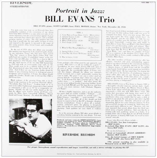 The Bill Evans Trio - Portrait In Jazz (VINYL) | Mint (M) Mint (M)-