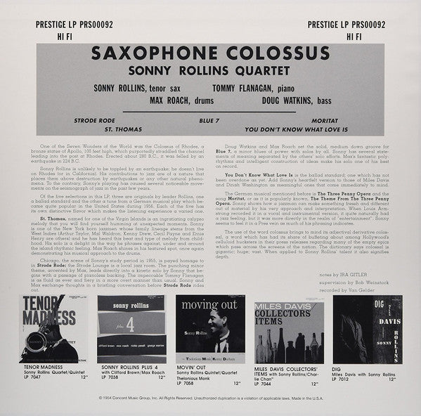 Sonny Rollins - Saxophone Colossus | Excellent (EX) Mint (M)-