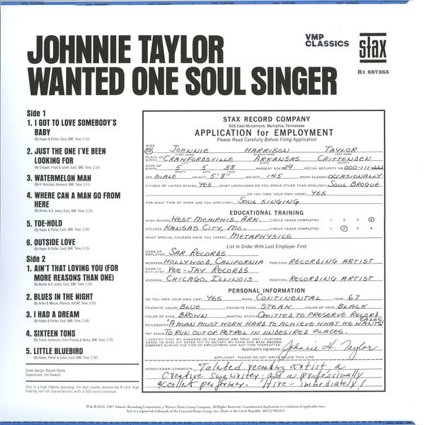 Johnnie Taylor - Wanted One Soul Singer | Mint (M) Mint (M)-