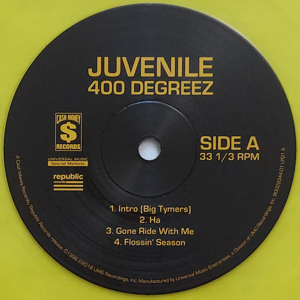 Juvenile (2) 400 Degreez Cash Money Records, Universal Music Special Markets, Republic Records 2xLP, Album, Club, Ltd, RE, RP, Yel Mint (M) Mint (M)-