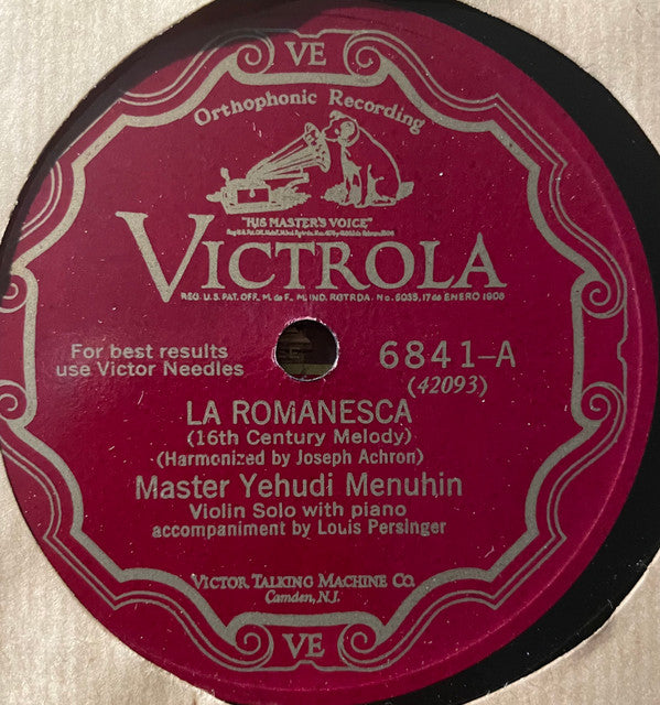 Yehudi Menuhin - La Romanesca (16th Century Melody) / Sierra Morena (Serenata Andaluza) | Very Good Plus (VG+) Generic-