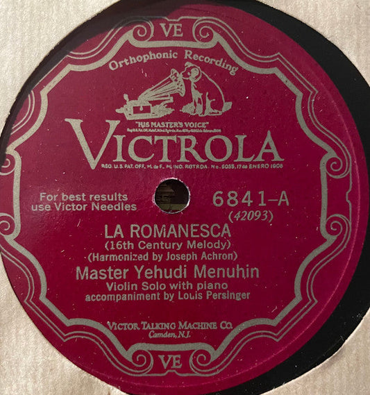 Yehudi Menuhin - La Romanesca (16th Century Melody) / Sierra Morena (Serenata Andaluza) | Very Good Plus (VG+) Generic-