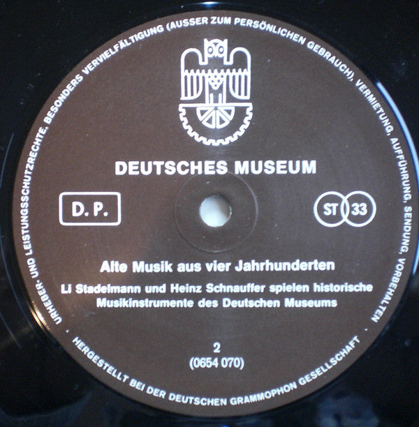 Li Stadelmann, Heinz Schnauffer - Deutsches Museum - Alte Musik Aus Vier Jahrhunderten | Near Mint (NM) Very Good Plus (VG+)-