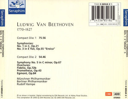 Ludwig van Beethoven, Rudolf Kempe - Symphonies Nos. 1 ⬥ 3 "Eroica" ⬥ 5 (CD) | Near Mint (NM) Near Mint (NM)-