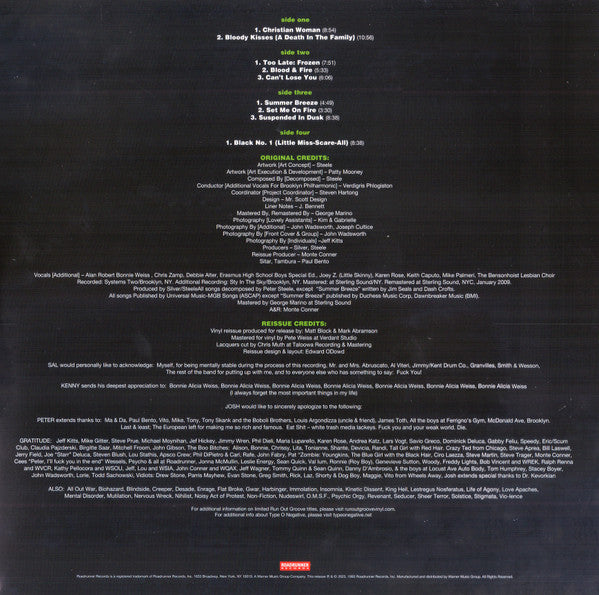 Type O Negative - Bloody Kisses: 30th Anniversary (GREEN VINYL) | Mint (M) Mint (M)-