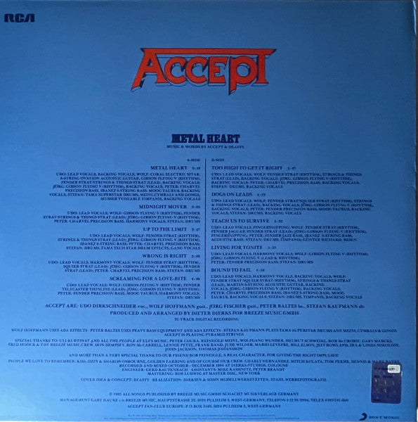 Accept - Metal Heart (VINYL - ITALY) | Mint (M) Mint (M)-