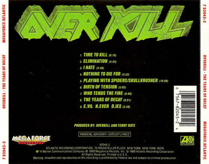Overkill - The Years Of Decay (CD) | Good Plus (G+) Excellent (EX)-