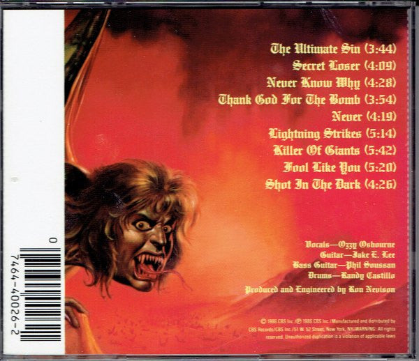 Ozzy Osbourne - The Ultimate Sin (CD) | Near Mint (NM) Near Mint (NM)-