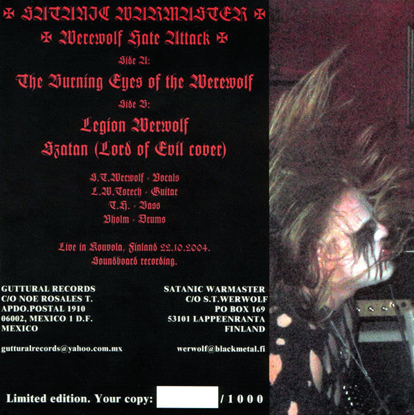 Satanic Warmaster - Werewolf Hate Attack Live!!! (7" VINYL) | Near Mint (NM) Near Mint (NM)-