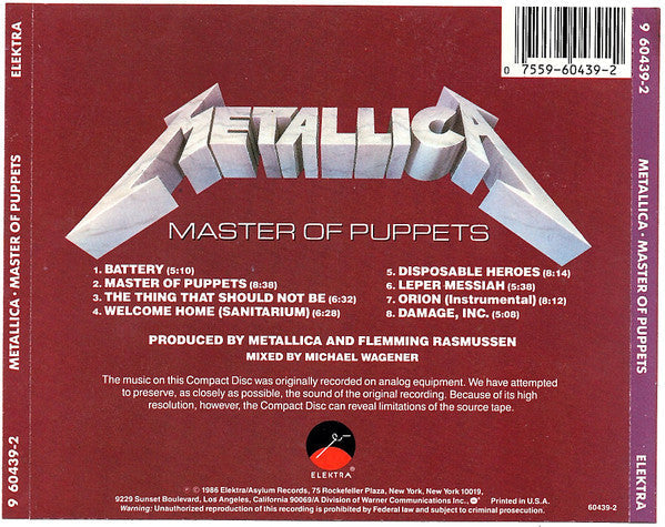 Metallica - Master Of Puppets (CD) | Very Good Plus (VG+)-