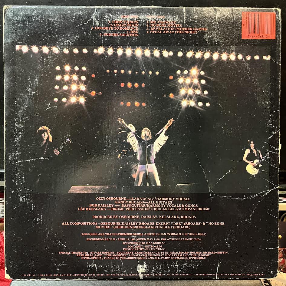 Ozzy Osbourne - Blizzard Of Ozz (VINYL) | Very Good Plus (VG+) Very Good (VG)-