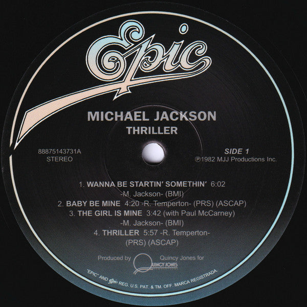Michael Jackson Thriller Epic, MJJ Productions LP, Album, RE, RP Mint (M) Mint (M)-