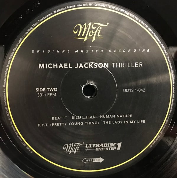 Michael Jackson Thriller Mobile Fidelity Sound Lab, Epic, MJJ Productions LP, Album, Ltd, Num, RE, RM, S/Edition, 180 Mint (M) Mint (M)-