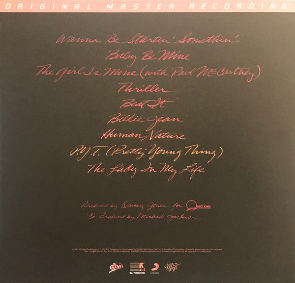 Michael Jackson Thriller Mobile Fidelity Sound Lab, Epic, MJJ Productions LP, Album, Ltd, Num, RE, RM, S/Edition, 180 Mint (M) Mint (M)-