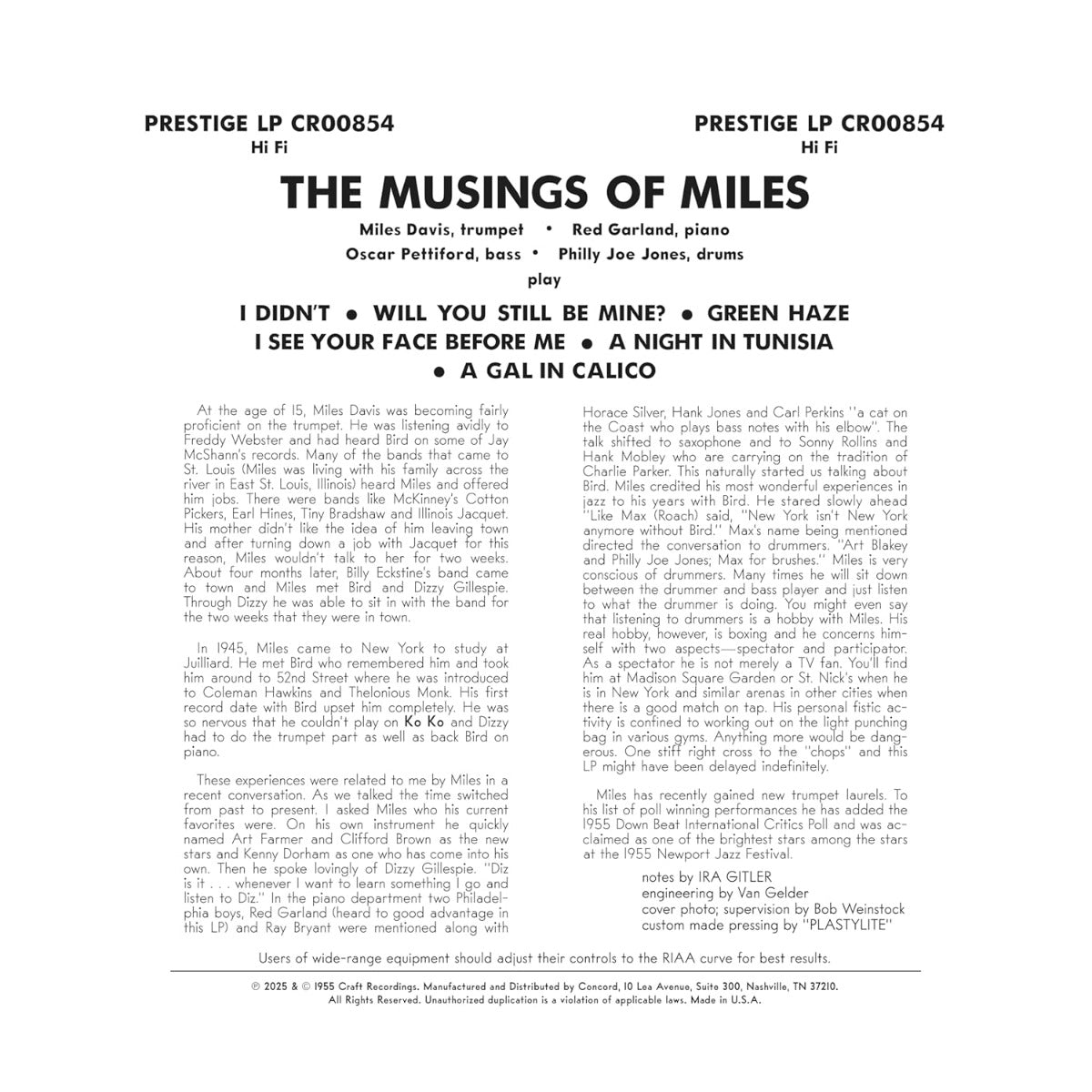 Miles Davis All Stars - The Musings Of Miles (Original Jazz Classics Series) (180g VINYL) | Mint (M) Mint (M)-