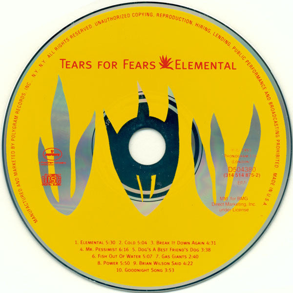 Tears For Fears - Elemental (CD) | Near Mint (NM) Near Mint (NM)-