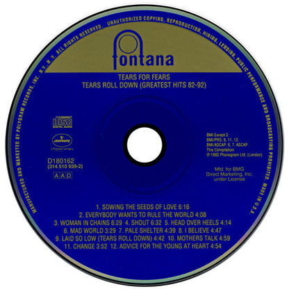 Tears For Fears - Tears Roll Down (Greatest Hits 82-92) (CD) | Near Mint (NM) Near Mint (NM)-