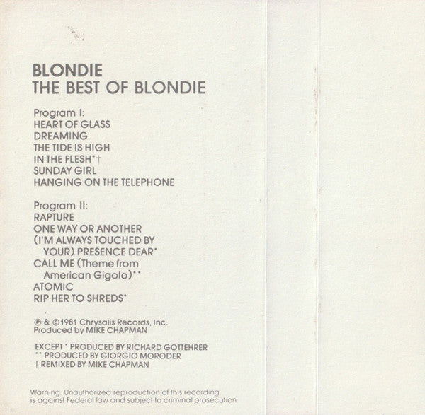 Blondie - The Best Of Blondie *CASSETTE* | Near Mint (NM) Near Mint (NM)-
