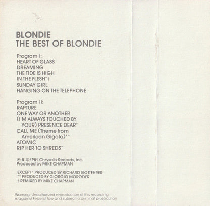 Blondie - The Best Of Blondie *CASSETTE* | Near Mint (NM) Near Mint (NM)-