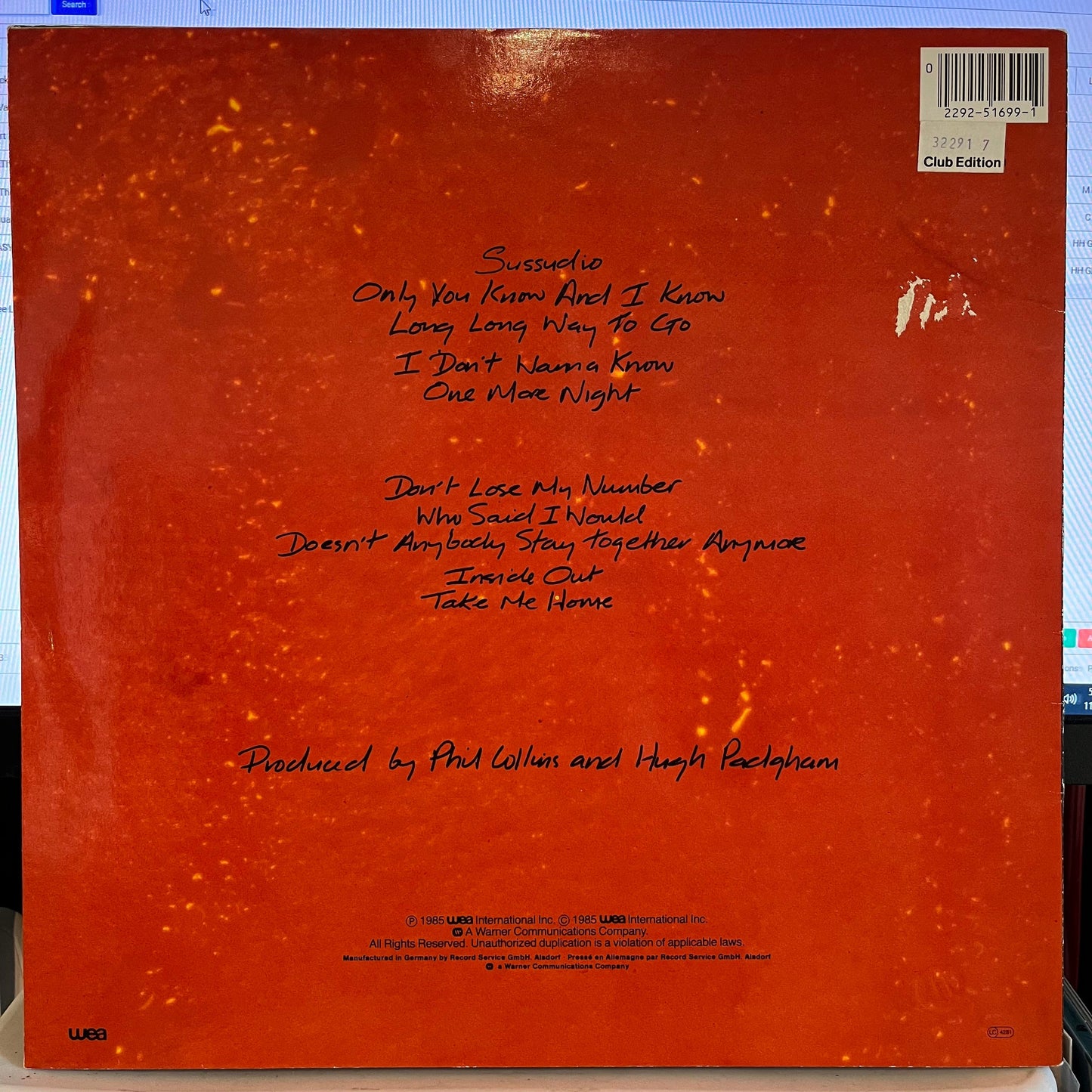 Phil Collins - No Jacket Required GERMANY | Near Mint (NM) Near Mint (NM)--