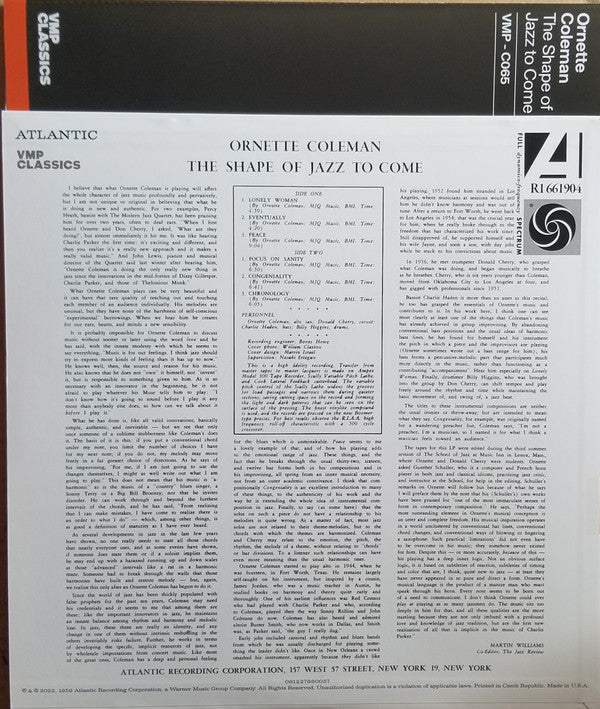 Ornette Coleman - The Shape Of Jazz To Come (VMP VINYL) | Mint (M) Mint (M)-