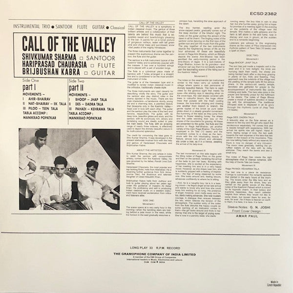 Pandit Shiv Kumar Sharma - Hariprasad Chaurasia - - Call Of The Valley (VINYL LP Odeon ECSD 2382) | Mint (M) Mint (M)--